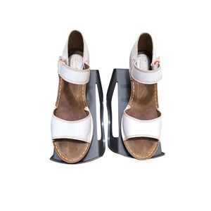 Clarks White Leather Adjustable Strappy Wedge Sandals Womens Size 9